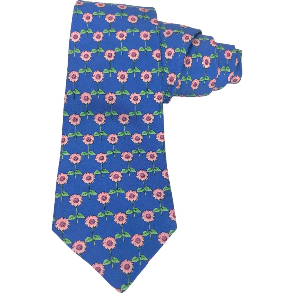 Thomas PINK Men's Neck Tie Blue with Pink Flowers 100% Silk made in Engl…